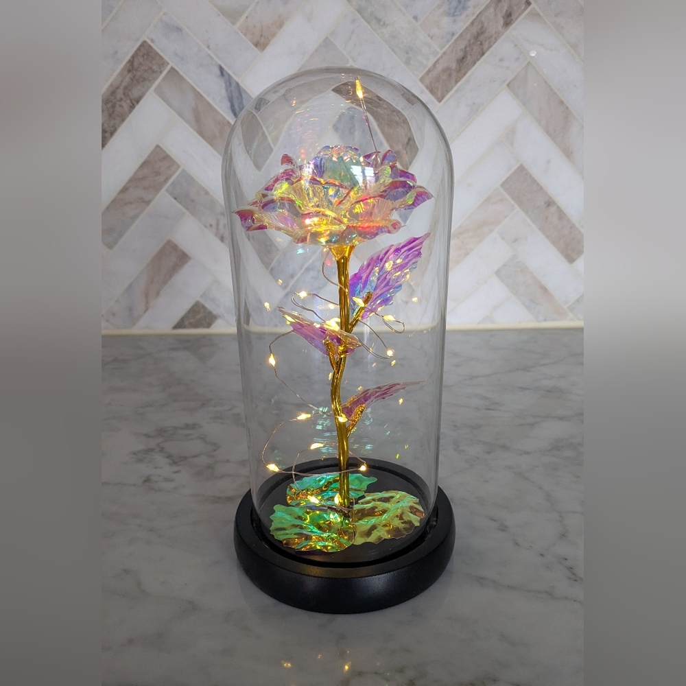Lighted Rose In Glass Case